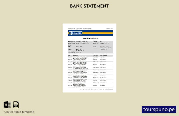 listo para imprimir plantilla de Excel de extracto bancario NBD de los Emiratos 